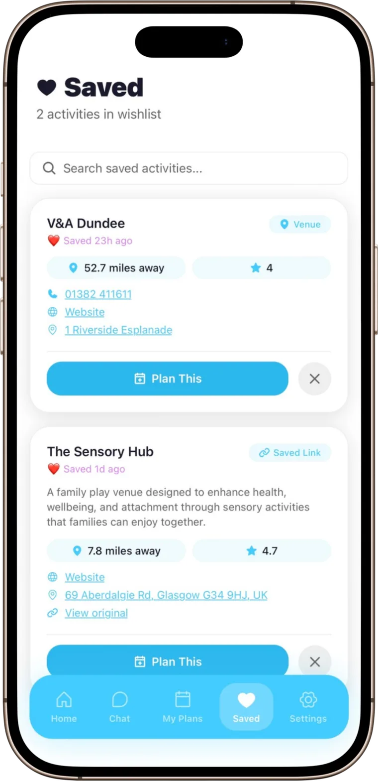 Taylee saved list with V and A Dundee and The Sensory Hub