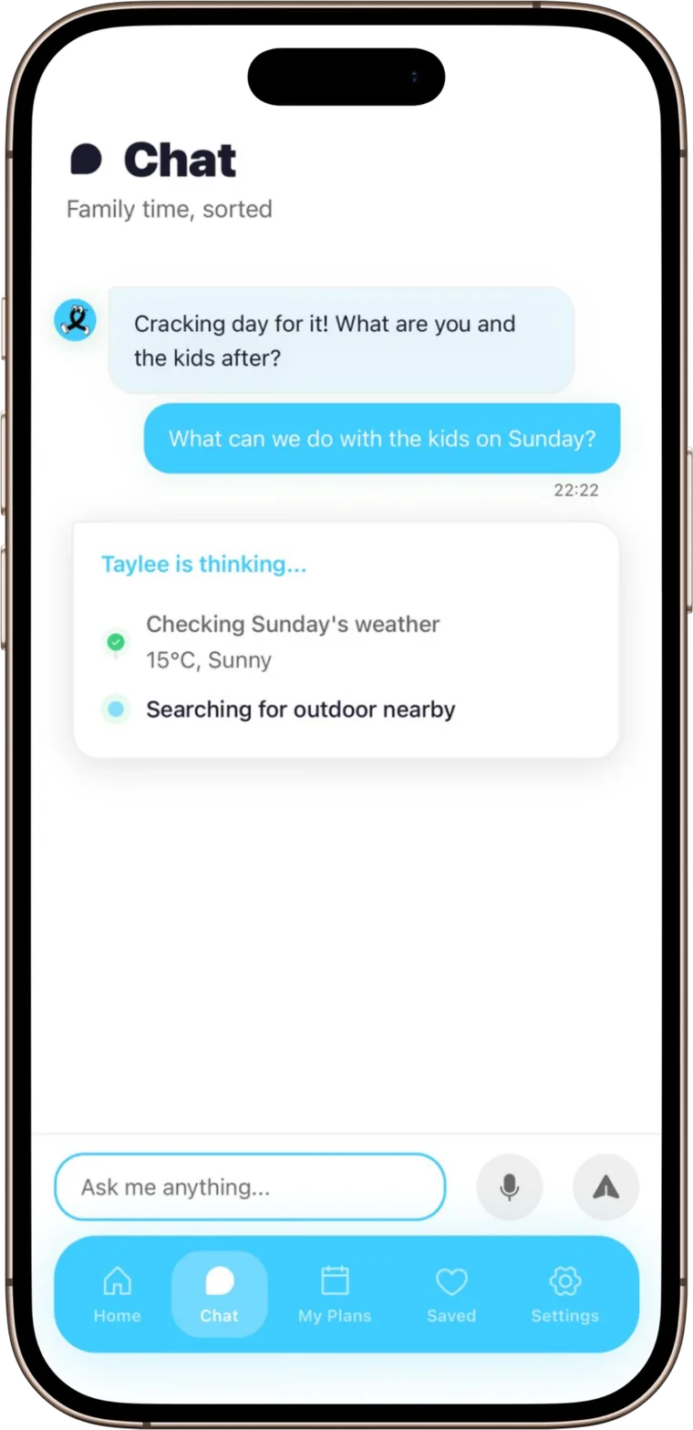 Taylee checking Sunday weather then searching outdoor nearby